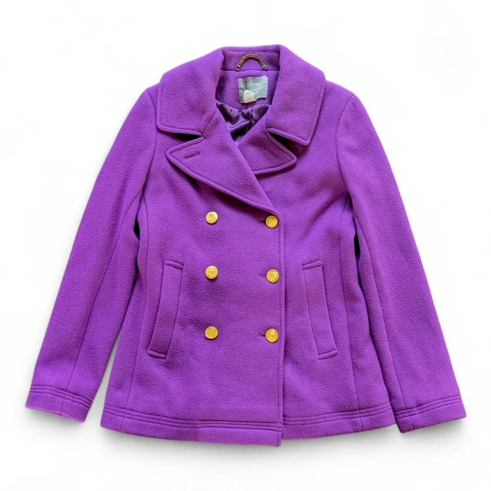 J.Crew Royal Purple Wool Peacoat Italian Stadium Cloth | Golden Crest Buttons 4